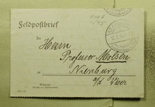 Dr Who 1915 Germany Wwi Kd Feldpost Stampless Letter Card C124667