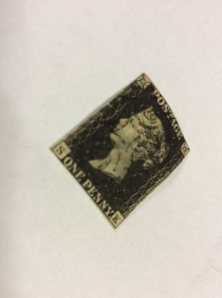 Htf 1840 One Penny Stamp Great Britian First Postage Stamp Made