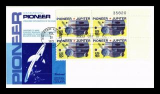 Us Cover Pioneer Jupiter Space Fdc Plate Block Fleetwood Cachet