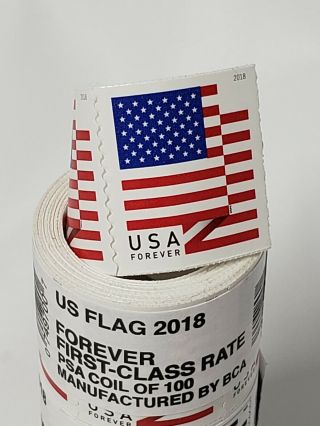 300 USPS Forever Stamps,  US FLAG 2018 - 3 Rolls Coils Of 100 Stamps - SHIPS 5