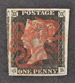 Qv 1840 1d.  Black,  Fresh 4 Wide Margin Example With Maltese Cross In Red Ink.