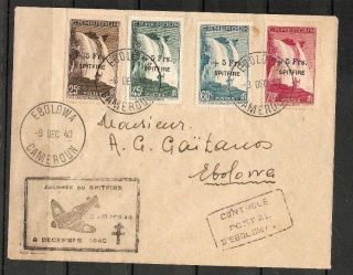Cameroun France French 1940 Spitfire Day Cover Ebolowa Cds Wwii Greece