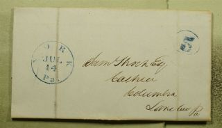 Dr Who 1847 York Pa Stampless Folded Letter Postage Paid C132662