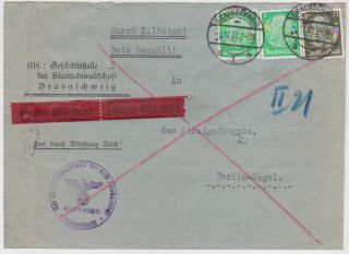 Germany Dr 1937 Express Cover Braunschweig To Berlin