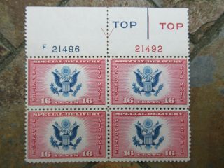 Vintage Us Stamps Plate Block Of Four,  Ce - 2,  16 Cents Special Delivery Airmail