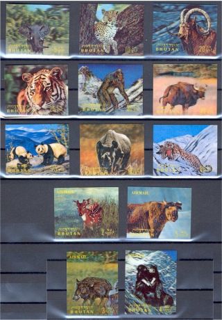 Animals,  3 D Stamps From Bhutan - 1970,  Vf Mnh