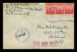 Dr Jim Stamps Us Air Mail Naval Fleet Post Office Wwii Cover Censor Passed