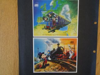 Walt Disney Railway Mini Stamp Sets From Uganda Dated 1996 Umm