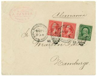 Puerto Rico " Mil Sta No 1,  Porto Rico,  Wash Dc " 1898 1¢ 2¢ 279,  279b To Germany