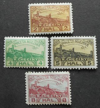 Poland 1919 Checiny City Post,  4 Stamps,  P51,  Perforated,  Mh