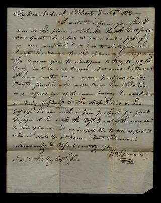 1813 St Bart ' s (Antigua) stampless Ship Captain letter to East Haddam,  CT 2