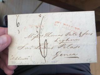 Rare 1835 Madiera Portugal To Genoa Italy Folded Letter Stampless Postal Cover