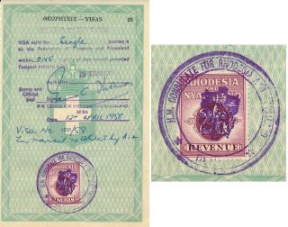 Rhodesia & Nyasaland 1958,  Passport Page With Scarce 2/6d Value Revenue.  B760