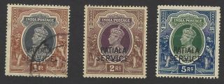 India Patiala State Official Kgvi 1937 1r 2r 5r Sg O82 - 84