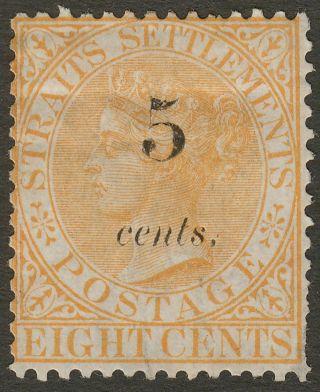 Malaya Straits Settlements 1880 Qv 5c Surcharge On 8c Sg42 Cat £190 Thinned