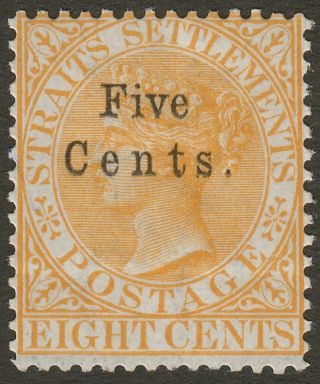 Malaya Straits Settlements 1879 Qv 5c Surcharge On 8c Orange Sg20 Cat £150