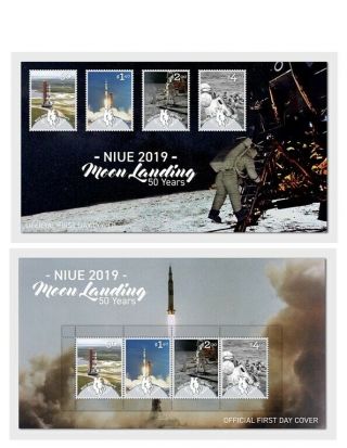 Niue Zealand 2019 50 Year First Moon Landing 1969 Armstrong Apollo Ms4,  4 Fdc