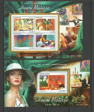 St641 2015 Sierra Leone Art Paintings Henri Matisse 1kb,  1bl Mnh Stamps