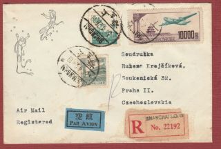 China P.  R.  1954 Registered Airmail Cover To Czechoslovakia