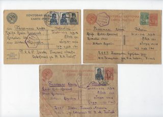 Judaica Ussr Bssr - Palestine 3 Posted Postcards 2 Yiddish Censor 1940