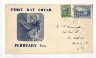 Australia 1938 4d Koala Fdc Cover To Us,  Blue Haslem Photo Cachet