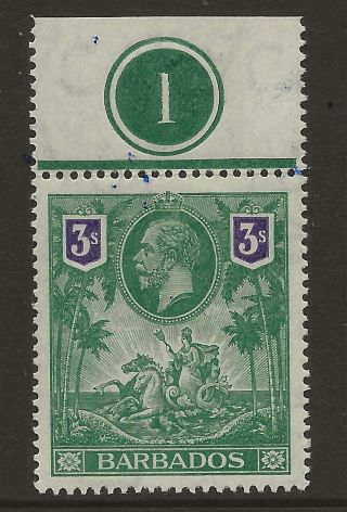 Barbados Sg 180 1912 3/ - Showing Plate Number Unmounted