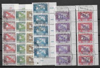 Hungary Stamps 1924 Mi 383 - 388 Strips Of 5 Canc Vf Airmail