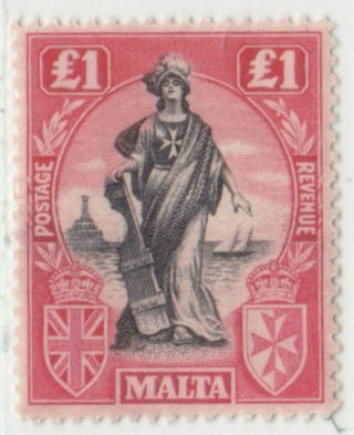 Malta 1922 - 1926 Issue 1 Pound Scott Sg.  139 = Scott 114a Wmk Sideways