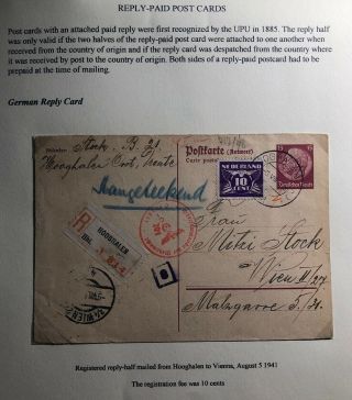 1941 Hooghalen Netherlands Censored Reply Postcard Cover To Vienna Germany