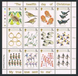 Guernsey 307a Sheet,  Mnh.  Michel 298 - 309.  The Twelfth Day Of Christmas,  1984.  Birds.