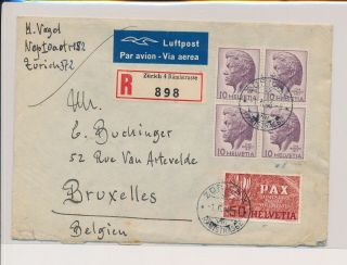 Lk52147 Switzerland 1946 Air Mail To Brussels Registered Cover