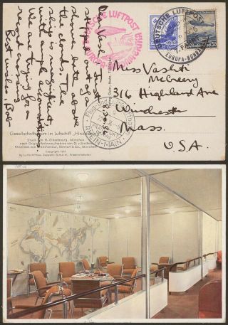 Germany 1936 - Zeppelin Flight Air Mail Postcard To Usa - Board Post 34830