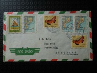 S 1192 Mozambique 1960 Cover To Netherlands Suriname Ship/butterflies/map