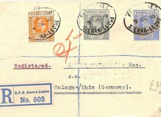 Sierra Leone Cover Kevii Issues Gpo Registered Germany Cologne 1910 D218