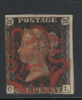 1840 Penny Black 3 Margins - Good With Strike Of Red Mc