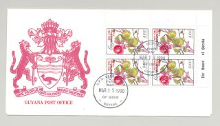 Guyana 1990 Rotary Red O/p Inverted Error On Butterfly 1v Questa Block 4 Fdc