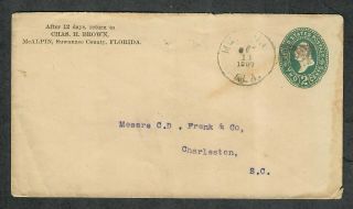 Florida Postal Stationery Cover Mcalpin Oct 11 1897 P/s