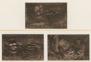 Zambia 4353 - 1985 Anniversary Set Of 3 Embossed In Gold Foil Unmounted,