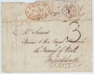 1806 Kgiii Pre - Stamp Front 3d Steward Royal Highness Princess Wales Blackheath