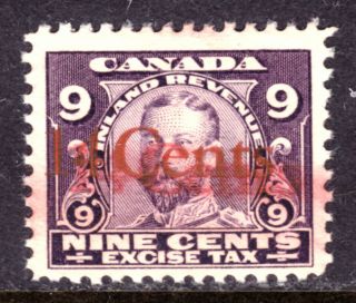 Canada Excise Tax Fx28b 14 On 9c Violet,  1915 Double Overprint,  F,  Nh