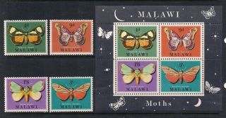 Malawi Complete Stamp Set Scott 138 - 141,  2 Ss Sheet 141a Mnh Fresh - Moths