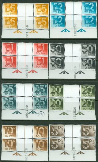 Great Britain : 1982.  Scott J92 - 105 Gutter Plate Blocks Of 4.  Vf Mnh.  Cat $125.