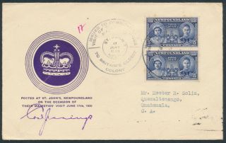 1939 Newfoundland 249 Royal Visit Fdc,  Unusual Crown Cachet,  To Guatemala