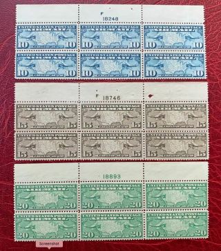 Us Airmail Sc C7 - C9 Map Of Us & Two Mail Planes Plate Block Of 6 Set