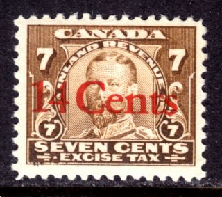 Canada Excise Tax Fx27 14 On 7c,  1915 Kgv Overprint,  F - Vf,  Og - Nh