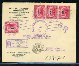 Nicaragua Postal History: Lot 119 1931 Reg Ar Managua - Buenos Aires $$$
