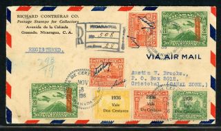 Nicaragua Postal History: Lot 103 1936 Reg Multifranked Granada - Canal Zone $$