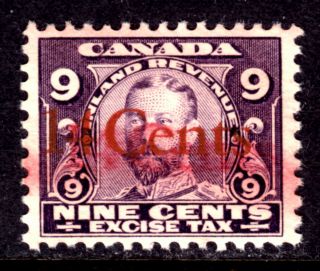 Canada Excise Tax Fx28b 14 On 9c Violet,  1915 Double Overprint,  Vf,  Og - Nh