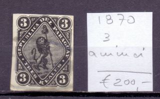 Paraguay 1870.  Thin Spot Stamp.  Yt 3.  €200.  00