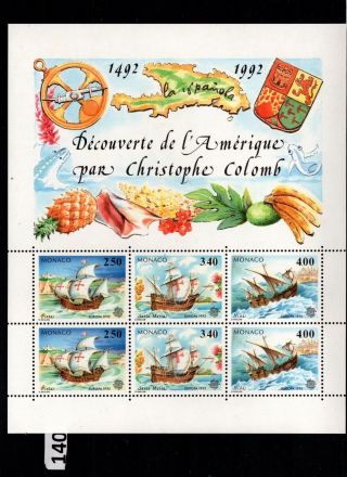 // Monaco - Mnh - Art - Transport - Ship - Columbus - Fruit - Europa Cept 1992